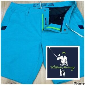William Murray Golf Hybrid Shorts Mens 34x9 Classic Fit Wicking Stretch Teal